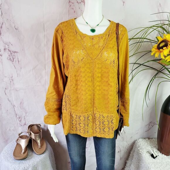 Eze Ser Mur Anthropologie Tops - Golden Yellow Embellished Tunic with Relaxed Fit